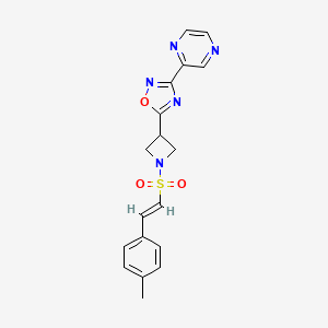 molecular formula C18H17N5O3S B2580154 (E)-5-(1-((4-甲基苯乙烯基)磺酰基)氮杂环丁烷-3-基)-3-(吡嗪-2-基)-1,2,4-恶二唑 CAS No. 1331447-65-4