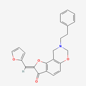 molecular formula C23H19NO4 B2580163 (Z)-2-(furan-2-ylmethylene)-8-phenethyl-8,9-dihydro-2H-benzofuro[7,6-e][1,3]oxazin-3(7H)-one CAS No. 951943-11-6