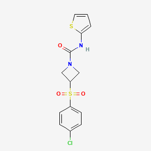 molecular formula C14H13ClN2O3S2 B2580179 3-((4-chlorophenyl)sulfonyl)-N-(thiophen-2-yl)azetidine-1-carboxamide CAS No. 1705408-51-0
