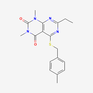 molecular formula C18H20N4O2S B2580183 7-ethyl-1,3-dimethyl-5-((4-methylbenzyl)thio)pyrimido[4,5-d]pyrimidine-2,4(1H,3H)-dione CAS No. 852170-47-9