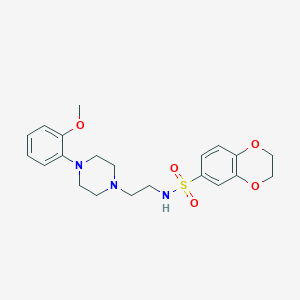 molecular formula C21H27N3O5S B2580191 N-(2-(4-(2-methoxyphenyl)piperazin-1-yl)ethyl)-2,3-dihydrobenzo[b][1,4]dioxine-6-sulfonamide CAS No. 1049387-47-4