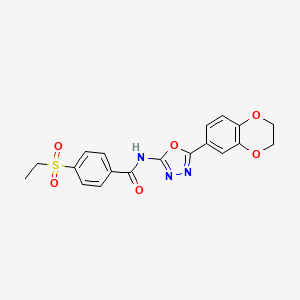 molecular formula C19H17N3O6S B2580192 N-[5-(2,3-dihydro-1,4-benzodioxin-6-yl)-1,3,4-oxadiazol-2-yl]-4-ethylsulfonylbenzamide CAS No. 886919-08-0