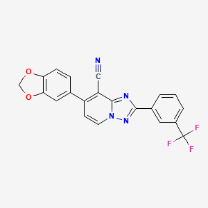 molecular formula C21H11F3N4O2 B2580212 7-(1,3-Benzodioxol-5-yl)-2-[3-(trifluoromethyl)phenyl][1,2,4]triazolo[1,5-a]pyridine-8-carbonitrile CAS No. 860650-38-0