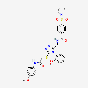 molecular formula C30H32N6O6S2 B2580214 N-((4-(2-methoxyphenyl)-5-((2-((4-methoxyphenyl)amino)-2-oxoethyl)thio)-4H-1,2,4-triazol-3-yl)methyl)-4-(pyrrolidin-1-ylsulfonyl)benzamide CAS No. 310449-21-9