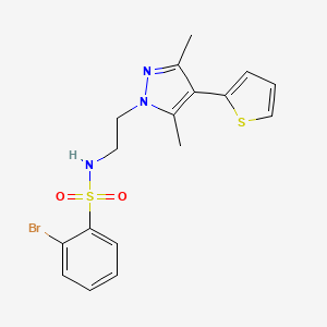 molecular formula C17H18BrN3O2S2 B2580222 2-溴-N-(2-(3,5-二甲基-4-(噻吩-2-基)-1H-吡唑-1-基)乙基)苯磺酰胺 CAS No. 2034324-79-1