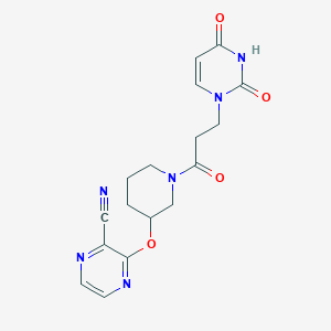 molecular formula C17H18N6O4 B2580224 3-((1-(3-(2,4-dioxo-3,4-dihydropyrimidin-1(2H)-yl)propanoyl)piperidin-3-yl)oxy)pyrazine-2-carbonitrile CAS No. 2034229-03-1