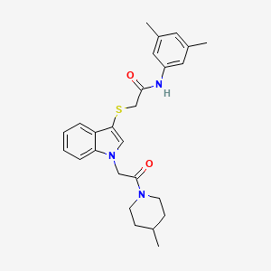 molecular formula C26H31N3O2S B2580232 N-(3,5-dimethylphenyl)-2-((1-(2-(4-methylpiperidin-1-yl)-2-oxoethyl)-1H-indol-3-yl)thio)acetamide CAS No. 878055-84-6