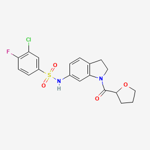 molecular formula C19H18ClFN2O4S B2580235 3-chloro-4-fluoro-N-(1-(tetrahydrofuran-2-carbonyl)indolin-6-yl)benzenesulfonamide CAS No. 1060190-36-4