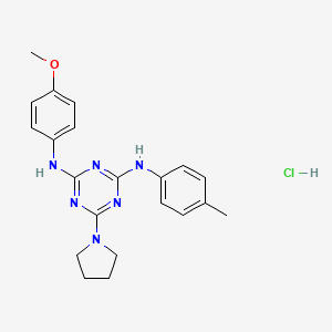 molecular formula C21H25ClN6O B2580238 N2-(4-methoxyphenyl)-6-(pyrrolidin-1-yl)-N4-(p-tolyl)-1,3,5-triazine-2,4-diamine hydrochloride CAS No. 1179451-46-7