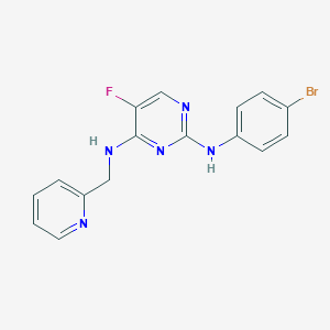 molecular formula C16H13BrFN5 B2580244 N2-(4-Bromophenyl)-5-fluoro-N4-(pyridin-2-ylmethyl)pyrimidine-2,4-diamine CAS No. 1956356-26-5