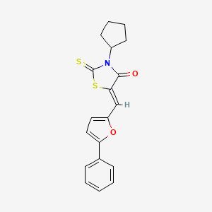 molecular formula C19H17NO2S2 B2580246 (Z)-3-cyclopentyl-5-((5-phenylfuran-2-yl)methylene)-2-thioxothiazolidin-4-one CAS No. 1149338-09-9