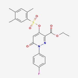 molecular formula C22H21FN2O6S B2580252 Ethyl 1-(4-fluorophenyl)-6-oxo-4-(((2,4,5-trimethylphenyl)sulfonyl)oxy)-1,6-dihydropyridazine-3-carboxylate CAS No. 900008-28-8