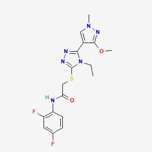 molecular formula C17H18F2N6O2S B2580254 N-(2,4-difluorophenyl)-2-((4-ethyl-5-(3-methoxy-1-methyl-1H-pyrazol-4-yl)-4H-1,2,4-triazol-3-yl)thio)acetamide CAS No. 1014071-28-3