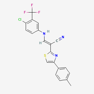molecular formula C20H13ClF3N3S B2580255 (E)-3-((4-chloro-3-(trifluoromethyl)phenyl)amino)-2-(4-(p-tolyl)thiazol-2-yl)acrylonitrile CAS No. 477305-13-8