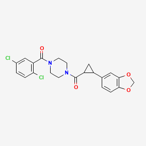 molecular formula C22H20Cl2N2O4 B2580259 (4-(2-(Benzo[d][1,3]dioxol-5-yl)cyclopropanecarbonyl)piperazin-1-yl)(2,5-dichlorophenyl)methanone CAS No. 1219906-31-6