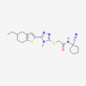 molecular formula C21H27N5OS2 B2580260 N-(1-cyanocyclopentyl)-2-[[5-(5-ethyl-4,5,6,7-tetrahydro-1-benzothiophen-2-yl)-4-methyl-1,2,4-triazol-3-yl]sulfanyl]acetamide CAS No. 924441-48-5