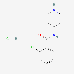 molecular formula C12H16Cl2N2O B2580264 2-Chloro-N-(piperidin-4-yl)benzamide hydrochloride CAS No. 1018619-52-7; 1835590-54-9