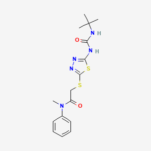 molecular formula C16H21N5O2S2 B2580279 2-[[5-(tert-butylcarbamoylamino)-1,3,4-thiadiazol-2-yl]sulfanyl]-N-methyl-N-phenylacetamide CAS No. 898462-39-0