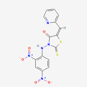 molecular formula C15H9N5O5S2 B2580280 (E)-3-((2,4-dinitrophenyl)amino)-5-(pyridin-2-ylmethylene)-2-thioxothiazolidin-4-one CAS No. 881816-08-6