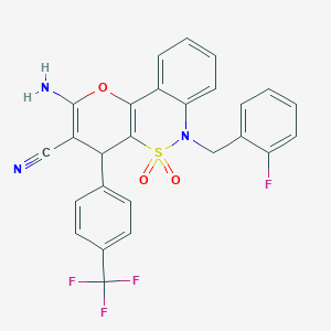 molecular formula C26H17F4N3O3S B2580286 2-Amino-6-(2-fluorobenzyl)-4-[4-(trifluoromethyl)phenyl]-4,6-dihydropyrano[3,2-c][2,1]benzothiazine-3-carbonitrile 5,5-dioxide CAS No. 893295-35-7