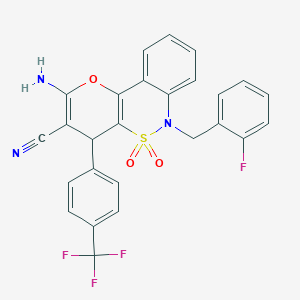 molecular formula C26H17F4N3O3S B2580286 2-氨基-6-(2-氟苄基)-4-[4-(三氟甲基)苯基]-4,6-二氢吡喃并[3,2-c][2,1]苯并噻嗪-3-腈 5,5-二氧化物 CAS No. 893295-35-7