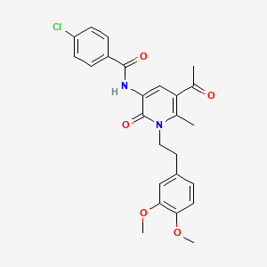 molecular formula C25H25ClN2O5 B2580289 N-[5-acetyl-1-(3,4-dimethoxyphenethyl)-6-methyl-2-oxo-1,2-dihydro-3-pyridinyl]-4-chlorobenzenecarboxamide CAS No. 477864-92-9