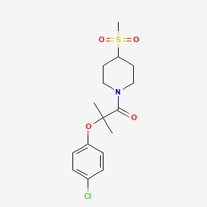 molecular formula C16H22ClNO4S B2580297 2-(4-Chlorophenoxy)-2-methyl-1-(4-(methylsulfonyl)piperidin-1-yl)propan-1-one CAS No. 1448076-22-9