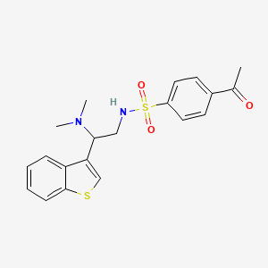 molecular formula C20H22N2O3S2 B2580330 4-acetyl-N-[2-(1-benzothiophen-3-yl)-2-(dimethylamino)ethyl]benzene-1-sulfonamide CAS No. 2379993-93-6