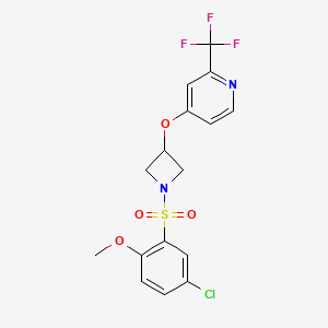 molecular formula C16H14ClF3N2O4S B2580341 4-[1-(5-Chloro-2-methoxyphenyl)sulfonylazetidin-3-yl]oxy-2-(trifluoromethyl)pyridine CAS No. 2380081-32-1