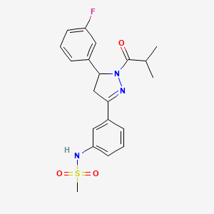 molecular formula C20H22FN3O3S B2580344 N-{3-[5-(3-fluorophenyl)-1-(2-methylpropanoyl)-4,5-dihydro-1H-pyrazol-3-yl]phenyl}methanesulfonamide CAS No. 851719-21-6