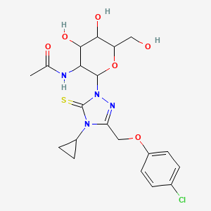 molecular formula C20H25ClN4O6S B2580360 N-(2-(3-((4-chlorophenoxy)methyl)-4-cyclopropyl-5-thioxo-4,5-dihydro-1H-1,2,4-triazol-1-yl)-4,5-dihydroxy-6-(hydroxymethyl)tetrahydro-2H-pyran-3-yl)acetamide CAS No. 1191438-06-8