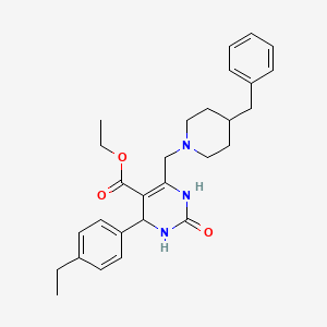 molecular formula C28H35N3O3 B2580365 Ethyl 6-[(4-benzylpiperidin-1-yl)methyl]-4-(4-ethylphenyl)-2-oxo-1,2,3,4-tetrahydropyrimidine-5-carboxylate CAS No. 1261019-29-7