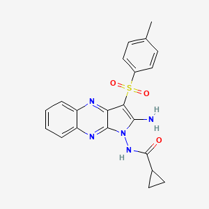 molecular formula C21H19N5O3S B2580384 N-(2-amino-3-tosyl-1H-pyrrolo[2,3-b]quinoxalin-1-yl)cyclopropanecarboxamide CAS No. 578762-44-4