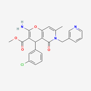 molecular formula C23H20ClN3O4 B2580394 methyl 2-amino-4-(3-chlorophenyl)-7-methyl-5-oxo-6-(pyridin-3-ylmethyl)-5,6-dihydro-4H-pyrano[3,2-c]pyridine-3-carboxylate CAS No. 836641-01-1