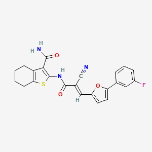 molecular formula C23H18FN3O3S B2580397 (E)-2-(2-cyano-3-(5-(3-fluorophenyl)furan-2-yl)acrylamido)-4,5,6,7-tetrahydrobenzo[b]thiophene-3-carboxamide CAS No. 868154-52-3