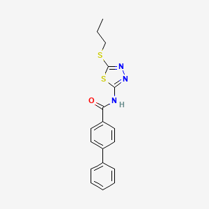 molecular formula C18H17N3OS2 B2580405 4-phenyl-N-(5-propylsulfanyl-1,3,4-thiadiazol-2-yl)benzamide CAS No. 393571-66-9