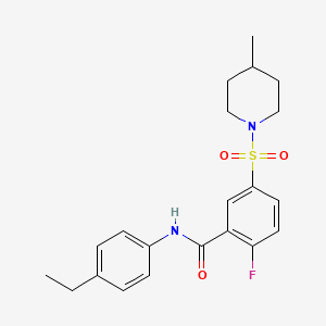 molecular formula C21H25FN2O3S B2580415 N-(4-乙基苯基)-2-氟-5-((4-甲基哌啶-1-基)磺酰基)苯甲酰胺 CAS No. 451506-05-1