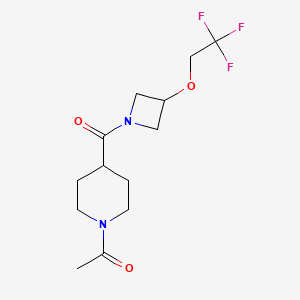 molecular formula C13H19F3N2O3 B2580425 1-(4-(3-(2,2,2-Trifluoroethoxy)azetidine-1-carbonyl)piperidin-1-yl)ethanone CAS No. 2034268-73-8