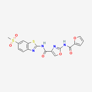 molecular formula C17H12N4O6S2 B2580426 2-(呋喃-2-甲酰胺基)-N-(6-(甲基磺酰基)苯并[d]噻唑-2-基)恶唑-4-甲酰胺基 CAS No. 1286705-62-1