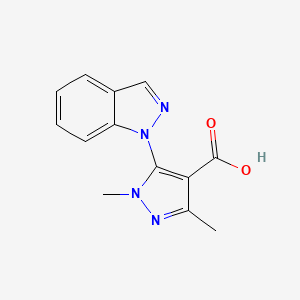 molecular formula C13H12N4O2 B2580434 5-Indazol-1-yl-1,3-dimethylpyrazole-4-carboxylic acid CAS No. 1282356-40-4