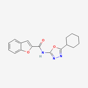 molecular formula C17H17N3O3 B2580438 N-(5-环己基-1,3,4-恶二唑-2-基)苯并呋喃-2-甲酰胺 CAS No. 922078-67-9