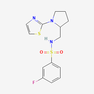 molecular formula C14H16FN3O2S2 B2580440 3-fluoro-N-((1-(thiazol-2-yl)pyrrolidin-2-yl)methyl)benzenesulfonamide CAS No. 1795301-19-7