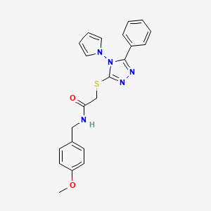 molecular formula C22H21N5O2S B2580446 N-[(4-methoxyphenyl)methyl]-2-[(5-phenyl-4-pyrrol-1-yl-1,2,4-triazol-3-yl)sulfanyl]acetamide CAS No. 896297-32-8