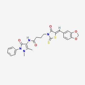molecular formula C26H24N4O5S2 B2580449 (Z)-4-(5-(benzo[d][1,3]dioxol-5-ylmethylene)-4-oxo-2-thioxothiazolidin-3-yl)-N-(1,5-dimethyl-3-oxo-2-phenyl-2,3-dihydro-1H-pyrazol-4-yl)butanamide CAS No. 681815-37-2