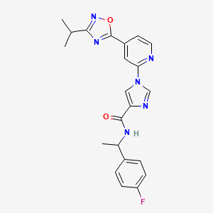 molecular formula C22H21FN6O2 B2580451 N~4~-[1-(4-氟苯基)乙基]-1-[4-(3-异丙基-1,2,4-恶二唑-5-基)-2-吡啶基]-1H-咪唑-4-甲酰胺 CAS No. 1251547-20-2