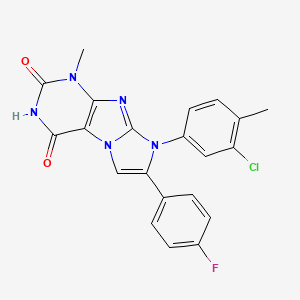 molecular formula C21H15ClFN5O2 B2580466 8-(3-chloro-4-methylphenyl)-7-(4-fluorophenyl)-1-methyl-1H-imidazo[2,1-f]purine-2,4(3H,8H)-dione CAS No. 922472-22-8