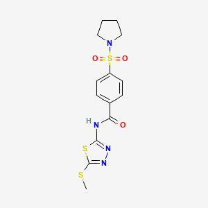 molecular formula C14H16N4O3S3 B2580468 N-(5-methylsulfanyl-1,3,4-thiadiazol-2-yl)-4-pyrrolidin-1-ylsulfonylbenzamide CAS No. 393572-56-0