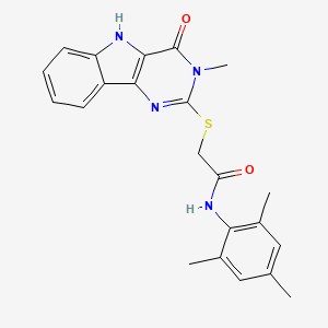 molecular formula C22H22N4O2S B2580471 N-mesityl-2-((3-methyl-4-oxo-4,5-dihydro-3H-pyrimido[5,4-b]indol-2-yl)thio)acetamide CAS No. 537668-21-6