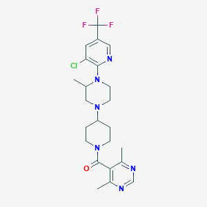 molecular formula C23H28ClF3N6O B2580479 (4-(4-(3-Chloro-5-(trifluoromethyl)pyridin-2-yl)-3-methylpiperazin-1-yl)piperidin-1-yl)(4,6-dimethylpyrimidin-5-yl)methanone CAS No. 2034613-07-3