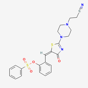 molecular formula C23H22N4O4S2 B2580489 (E)-2-((2-(4-(2-cyanoethyl)piperazin-1-yl)-4-oxothiazol-5(4H)-ylidene)methyl)phenyl benzenesulfonate CAS No. 374909-93-0